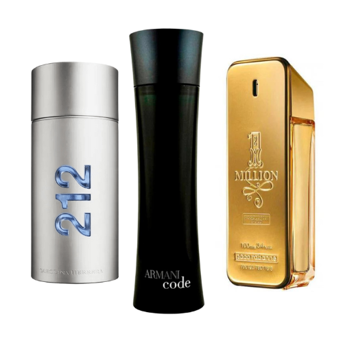 Conjunto de 3 perfumes 212 Men NYC, Paco Rabanne One Milion, Armani Code Homme 100ml