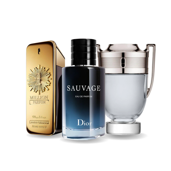 Conjunto de 3 perfumes Paco Rabanne ONE MILLION, Dior SAUVAGE, Paco Rabanne INVICTUS 100ml
